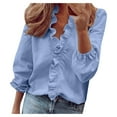 thumbnail image 1 of UTTOASFAY Women Casual Full Sleeve V-Neck Tops Loose Shirts Plus Size Women Clothing Blue 12(XXL), 1 of 6