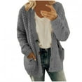 thumbnail image 1 of UTTOASFAY Women Casual Plus Size Plush Sweater Pockets Outerwear Buttons Cardigan Coat Dark Gray 12(XXL), 1 of 3