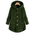 thumbnail image 1 of UTTOASFAY Women Coats Plus Size Clearance Women Plus Size Button Plush Tops Hooded Loose Cardigan Wool Coat Winter Jacket Rollbacks Army Green 10(M), 1 of 4