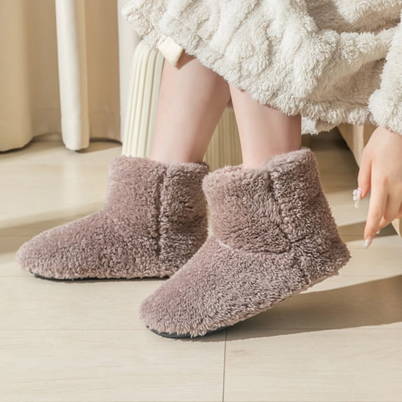 LoyisViDion Women Cotton High Top Plush Slippers Women's Slippers House Bedroom Slippers for Plush Comfy Lined Slide Shoes Gray 36-38