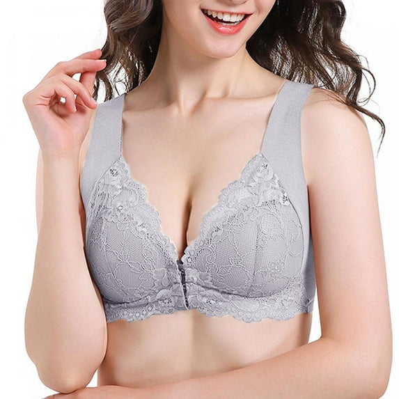 LoyisViDion Women Lace Patchwork Bra Wire Free Underwear One-Piece Bra Everyday Underwear Gray XXXXXL