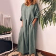 thumbnail image 1 of UTTOASFAY Women Plus Size Dress Fashion Women Summer Casual Full Sleeve O-Neck Solid Linen Long Dress Army Green 8(L), 1 of 9