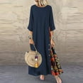 thumbnail image 1 of LoyisViDion Women Plus Size Dress Clearance Women Casual Patchwork 3/4 Sleeves O-Neck Button High Low Hem Plus Size Dress Navy 12(XL), 1 of 7