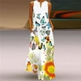 thumbnail image 1 of UTTOASFAY Women Plus Size Dress Women'S Casual Long Dress with Striped Floral Print Sleeveless Maxi Dress Yellow XXL, 1 of 9