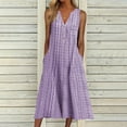 thumbnail image 1 of UTTOASFAY Women Plus Size Dress Clearance Women'S Fashion Casual Sleeveless V-Neck Button Striped Print Pocket Maxi Dress Purple 10(XL), 1 of 8