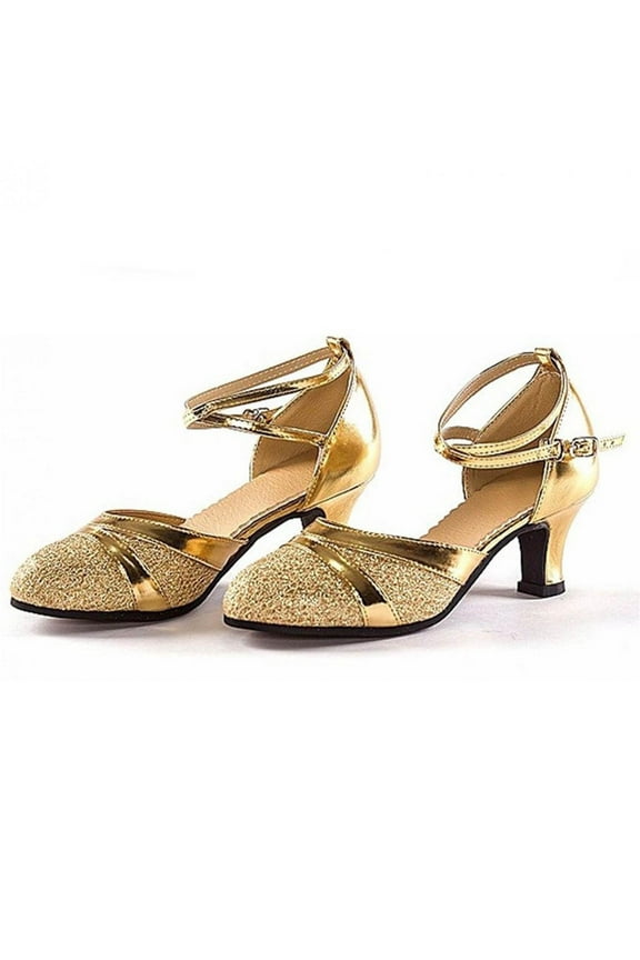 UTTOASFAY Women'S Ballroom Tango Latin Dancing Shoes Sequins Shoes Social Dance Shoes Gold 5-5.5(35)