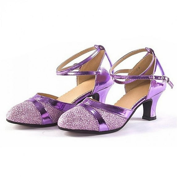 UTTOASFAY Women'S Ballroom Tango Latin Dancing Shoes Sequins Shoes Social Dance Shoes Purple 6.5-7(37)