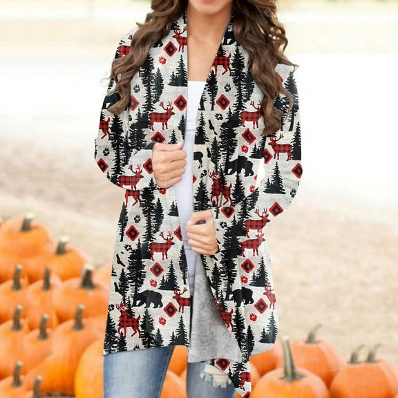 LoyisViDion Women'S Christmas Cardigan Santa Claus Print Cardigan Long Sleeve Cardigan Sweater Coat Green 6(M)