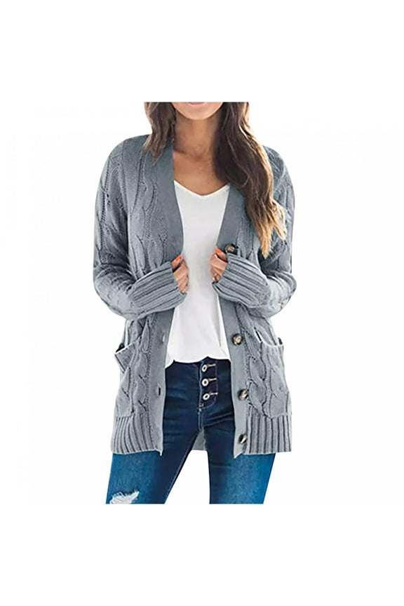 UTTOASFAY Women's Knit Cardigans Loose Slouchy Oversized Wrap Chunky Pocket Sweaters Coat Gray 8(L)