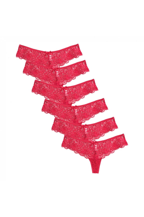 Women'S Lace Panties Bikini Panties Silky Comfy Lace Briefs Pack of 6 Red 6(M)