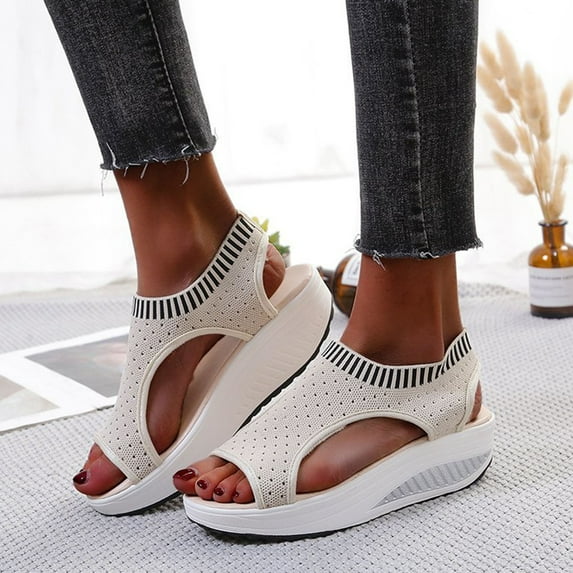 UTTOASFAY Women’S Sandals Fashion Women Mesh Shoes Summer Sandals Peep Toe Thick Bottom Comfortable Shoes White 8
