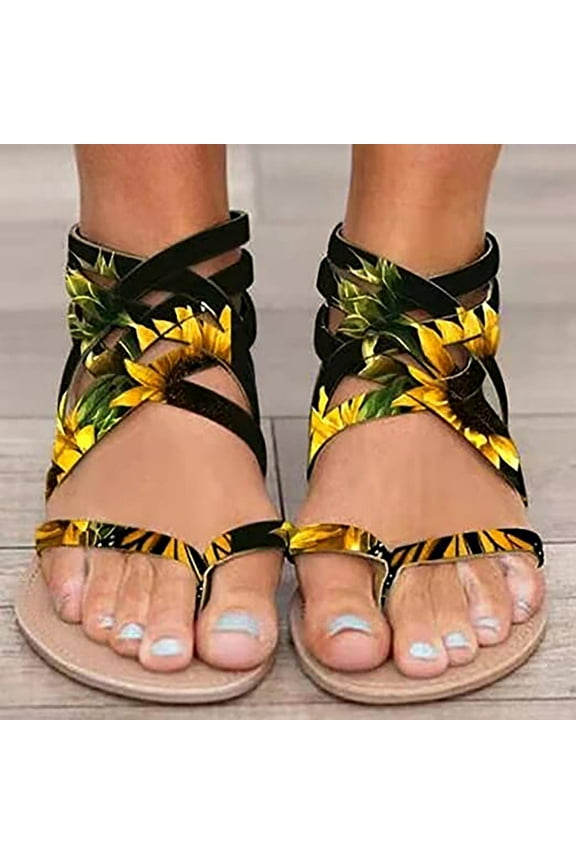 UTTOASFAY Women’S Sandals Ladies Flat Sandals Zipper Open Toe Slippers Roman Shoes Summer Beach Sandals Yellow 9.5