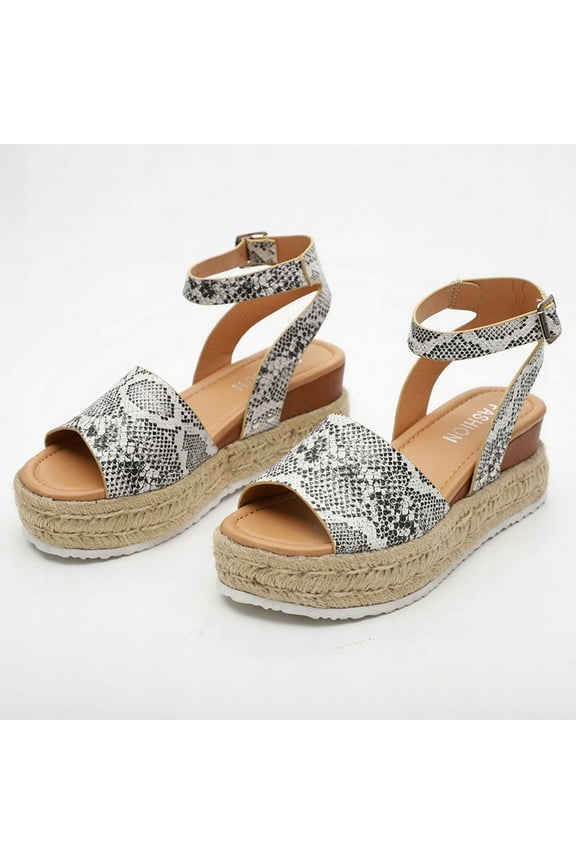 UTTOASFAY Women's Sandals Woman Summer Sandals Open Toe Casual Platform Wedge Shoes Casual Canvas Shoes Beige 8.5