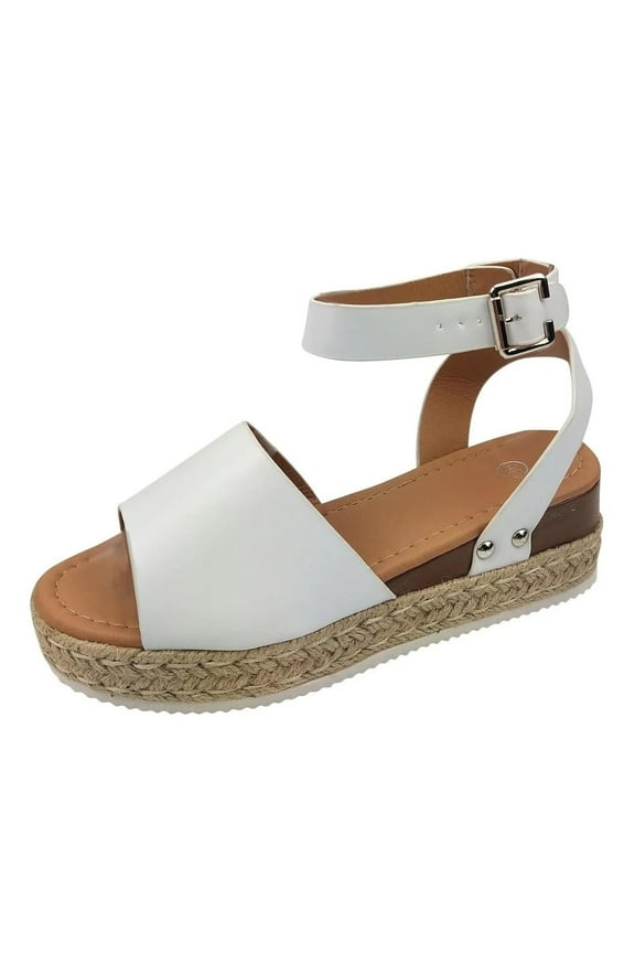 UTTOASFAY Women’S Sandals Woman Summer Sandals Open Toe Casual Platform Wedge Shoes Casual Canvas Shoes White 10