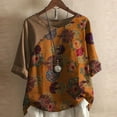 thumbnail image 1 of UTTOASFAY Women'S Summer O-Neck Tops Short 3/4 Sleeve Printed Loose Shirt Tops Blouse Clearance Yellow 24(XXXL), 1 of 4