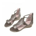 thumbnail image 1 of UTTOASFAY Women's Zipper Round-Toe Wedge Sandals Summer Plus Size Sandals Gray 36, 1 of 6