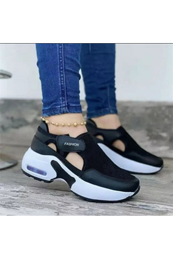 Women Shoes Clearance Casual Single Shoes Women'S Flat-Bottomed Thick-Soled Flying Woven Old Shoes Sneakers Special offers Black 6.5-7