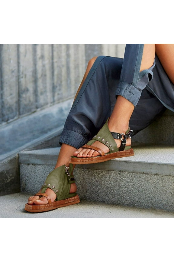 Women Shoes Clearance Women'S Fashion Flip Flops Wedges Sandals Artificial Leather Platform Shoes Special offers Green 6