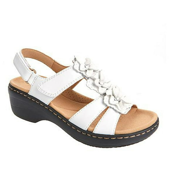 LoyisViDion Women Shoes Clearance Women'S Summer Solid Color Hollow Out Wedge Fish Mouth Flowers Women'S Sandals Special offers White 8
