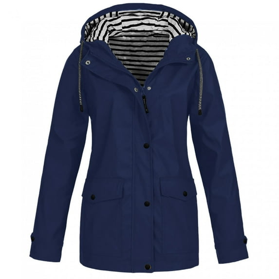 LoyisViDion Women Solid Rain Jacket Outdoor Plus Size Waterproof Hooded Raincoat Windproof Navy 16(XXL)