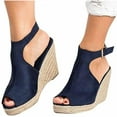 thumbnail image 1 of Wioihee Women Solid Summer Ladies Comfy Sandals Slope Heel Casual Beach Shoes Blue 5(36), 1 of 4