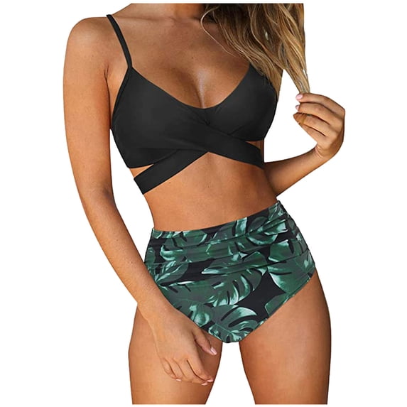 LoyisViDion Women Swimsuits On Clearance Women Sexy Patchwork Printed Bikini Push-Up Pad Swimwear Set Swimsuit Beachwear Green XL