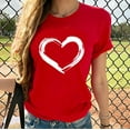 thumbnail image 1 of UTTOASFAY Women Tops Women Short Sleeves O-Neck Heart-Shaped Print Casual Tops Blouse T-Shirt Red 6(M), 1 of 4
