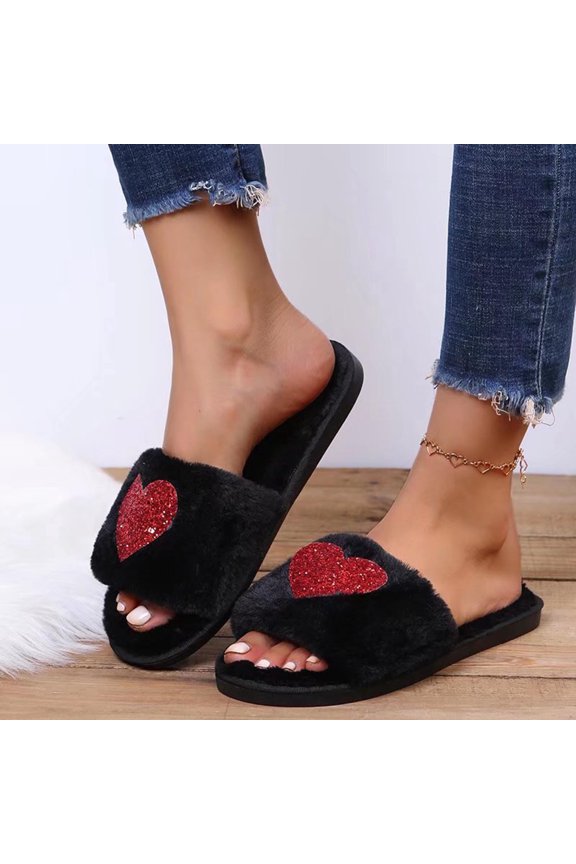 LoyisVidion Heart-shaped Slippers - Women Winter Warm Round Head Soft Sole Slippers Memory Foam Indoor Slide Slippers