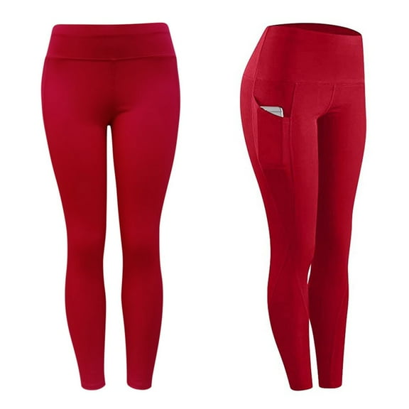LoyisViDion Women Workout Out Pocket Pants Leggings Fitness Sports Running Yoga Athletic Pants Red XL