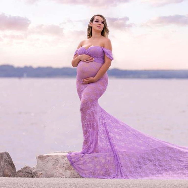HWRETIE Womens Maternity Dresses Women Pregnants Photography Props off  Shoulder Sleeveless Maternity Solid Dress Purple M - Walmart.com