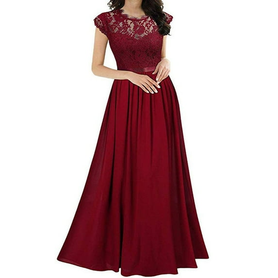 LoyisViDion Womens Plus Size Dresses Chiffon Dress Chiffon Stitching Lace Dress Bridesmaids Evening Gowns Women Red 12(XXL)