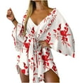 thumbnail image 1 of LoyisViDion Womens Plus Size Dresses Clearance Fashion Women Autumn V-Neck Dress Casual Printing Loose Comfy Short Sleeve Dress Red 4(S), 1 of 3