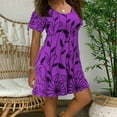 thumbnail image 1 of UTTOASFAY Womens Plus Size Dresses Clearance Fashion Women Plus Size Casual Dress Floral Print Short Sleeves O-Neck Short Dress Purple 10(XL), 1 of 4