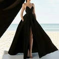 thumbnail image 1 of UTTOASFAY Womens Plus Size Dresses Women'S Fashion Solid Color Dress Sexy V-Neck Suspender Sleeveless Evening Dress Black 6(M), 1 of 4