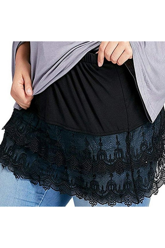 Womens Plus Size Dresses Clearance Women'S Layered Tiered Sheer Lace Trim Extender Half Slip Plus Size Skirt Black S