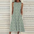 thumbnail image 1 of LoyisViDion Womens Plus Size Dresses Clearance Women Summer Print Beach Holiday Dress Round Neck Big Swing Pocket Maxi Dress Green 4(S), 1 of 3