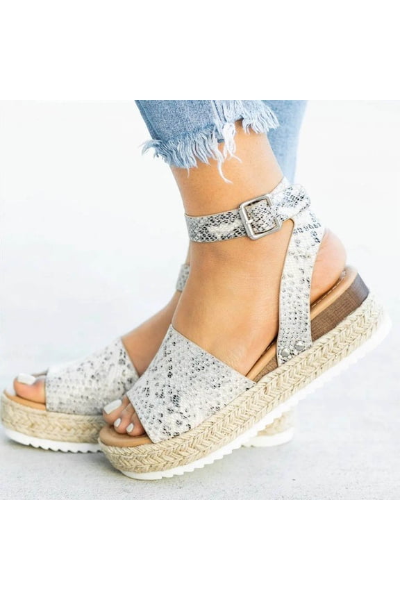 LoyisViDion Womens Sandals Clearance Fashion Sandals Women Leopard Comfy Platform Casual Shoes Summer Beach Travel Gray 4.5(35)