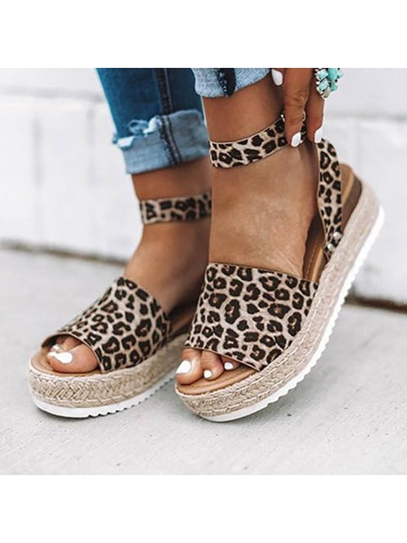 Womens Sandals Fashion Sandals Women Leopard Comfy Platform Casual Shoes Summer Beach Travel Brown 7