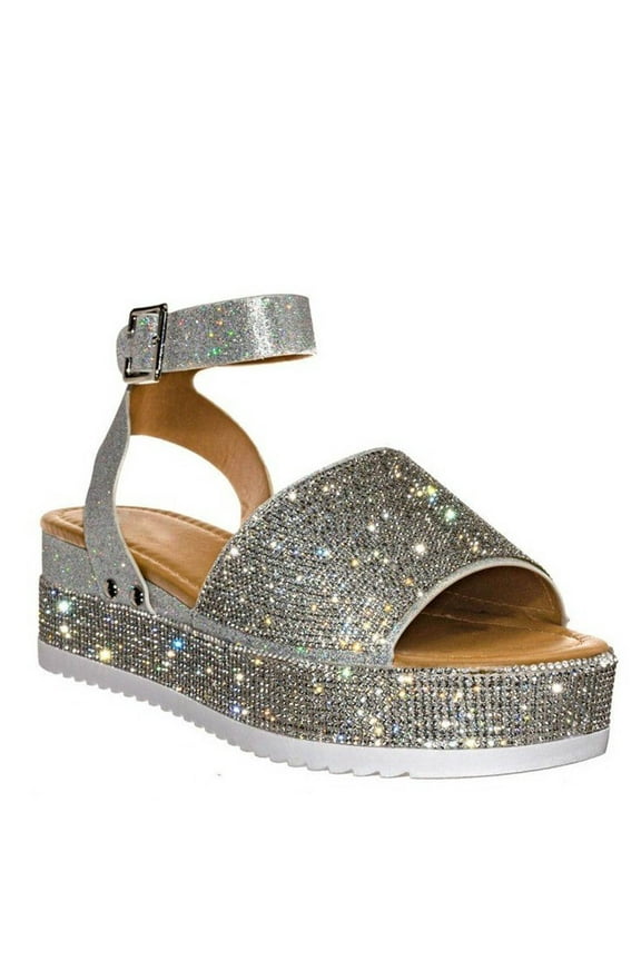 LoyisVidion Crystal Strap Sandals - Fashion Women Strap Summer Slide Sandals Platforms Wedges Shose Strappy Sandals with Cushioned Sole