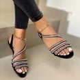 thumbnail image 1 of UTTOASFAY Womens Sandals Rhinestone Sandals Women's Shoes Flat Beach Sandals and Slippers Women Black 6.5(38), 1 of 4