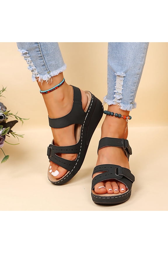 UTTOASFAY Womens Sandals Summer Ladies Slippers Casual Women'S Shoes Lightweight Platform Wedges Sandals Black 7
