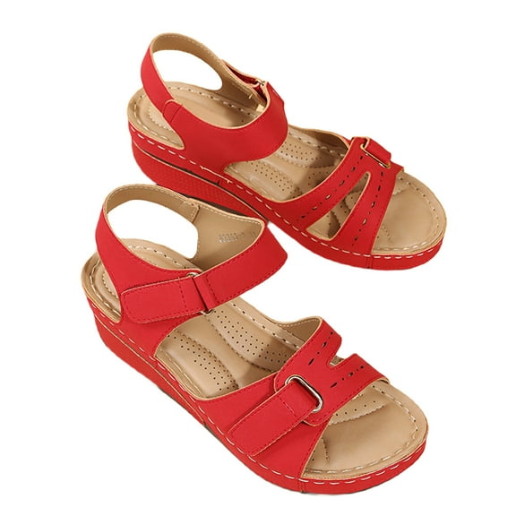 LoyisViDion Womens Sandals Summer Ladies Slippers Casual Women's Shoes Lightweight Platform Wedges Sandals Red 7