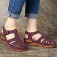thumbnail image 1 of UTTOASFAY Womens Sandals Woman Summer Fashion Casual Sandals Casual Flat Solid Color Loophole Shoes Wine 4(35), 1 of 4