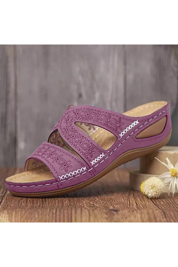 UTTOASFAY Womens Sandals Women'S Multi-Color Embroidered Sandals with Wedge Fish Mouth Platform Shoes Purple 9.5-10(43)