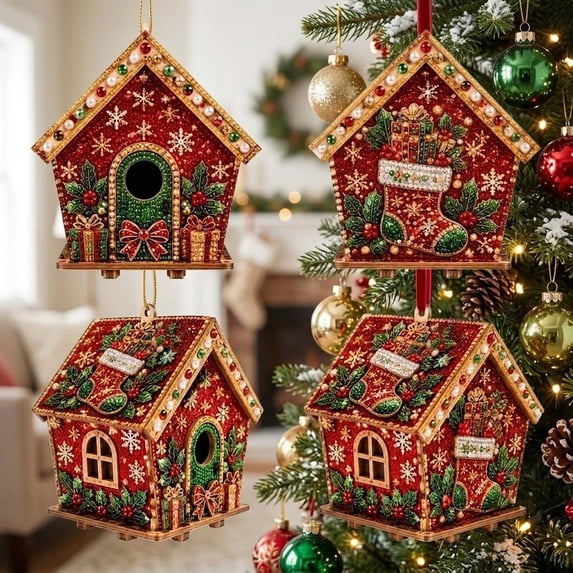 Loyisod DIY Christmas Pearl Diamond Painting Craft Kit, Xmas Tree Decor, Holiday Christmas Hanging, Handmade Home Decoration Gift Little Log Cabin 5.91×3.94×1.97in 1pc
