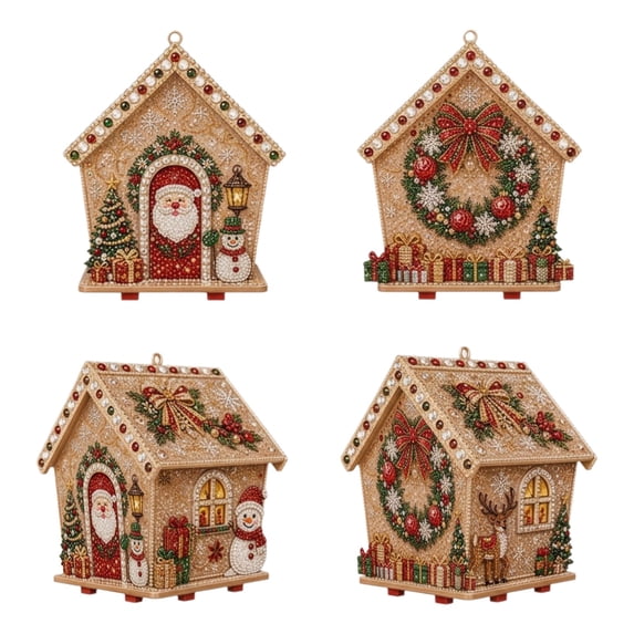 Loyisod DIY Christmas Pearl Diamond Painting Craft Kit, Xmas Tree Decor, Holiday Christmas Hanging, Handmade Home Decoration Gift Little Log Cabin 5.91×3.94×1.97in 1pc