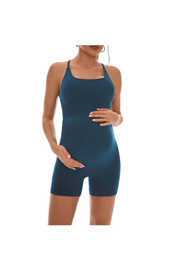 Maternity Workout Bodysuit Romper Pregnancy Yoga Ribbed One Piece Seamless Spaghetti Strap Jumpsuit
