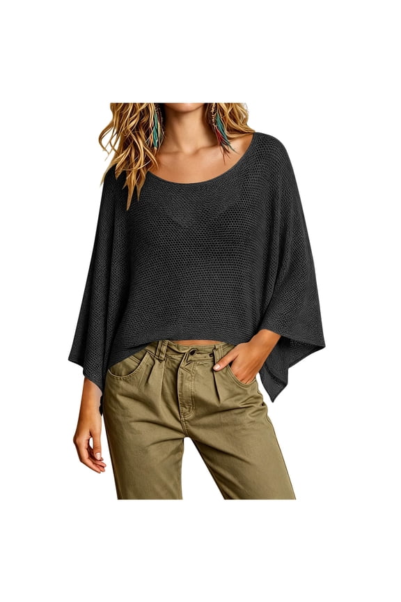 Womens Summer Mesh Sheer Poncho Crop Tops Batwing Sleeve Oversized Beach Cover Up Sexy Lightweight Crochet Shrug Shawl