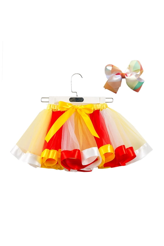 Baby Girls Dress Clearance Toddler Baby Girls Cute Rainbow Net Yarn Princess Pettiskirt Multi-Color Skirt Yellow 5-8 Years