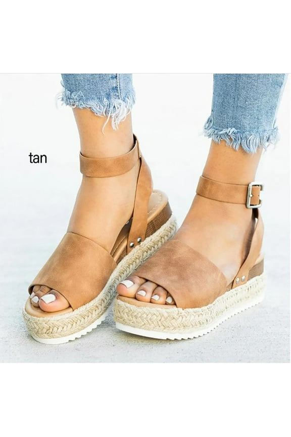 Loyisvidion Sandals for Women,Woman Summer Sandals,Open Toe Casual Platform Wedge Shoes,Casual Canvas Shoes Khaki 8.5